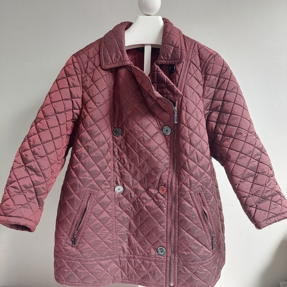Jones New York Signature Woman Burgundy Quilted Jacket 2X Chunky Lightweight Zip